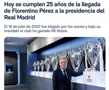带领皇马获66冠!皇马官方:今日是弗洛伦蒂诺担任球队主席25周年